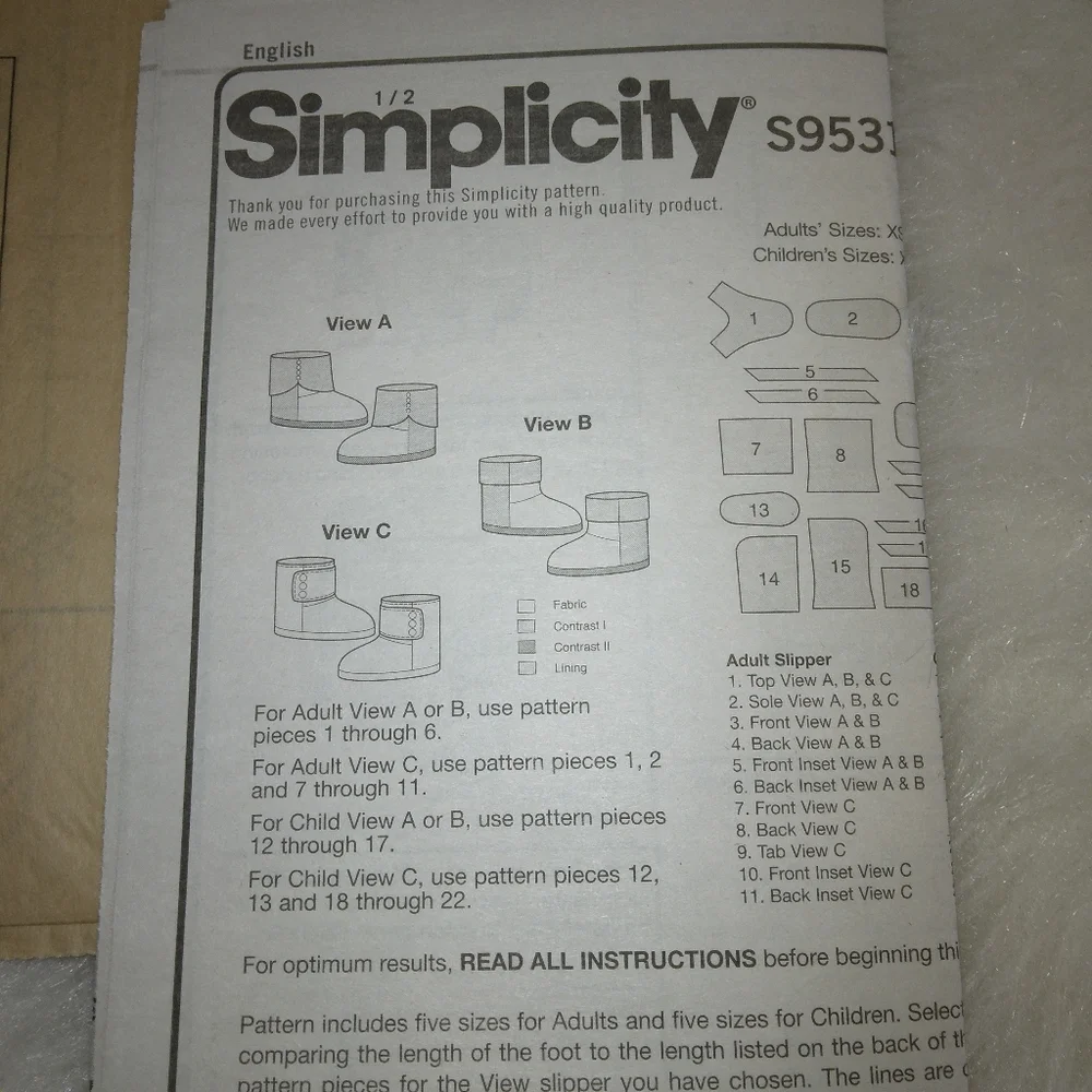 Simplicity Pattern S9531 for Cozy Boot Covers